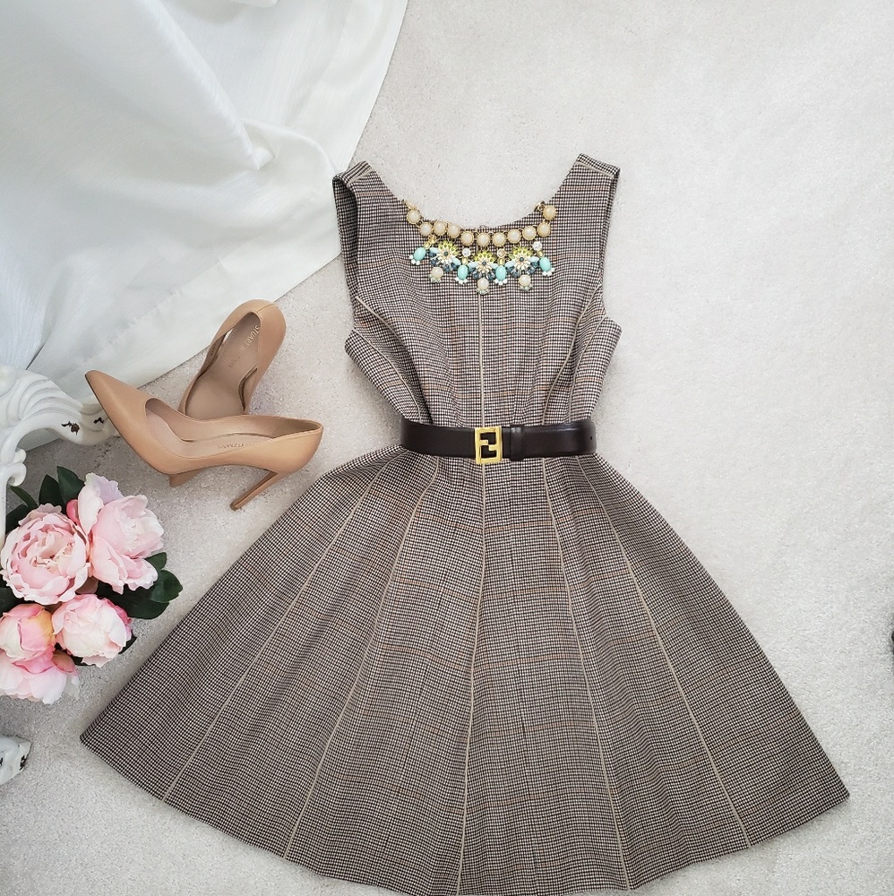 Theory wool lined nude brown flare dress xs